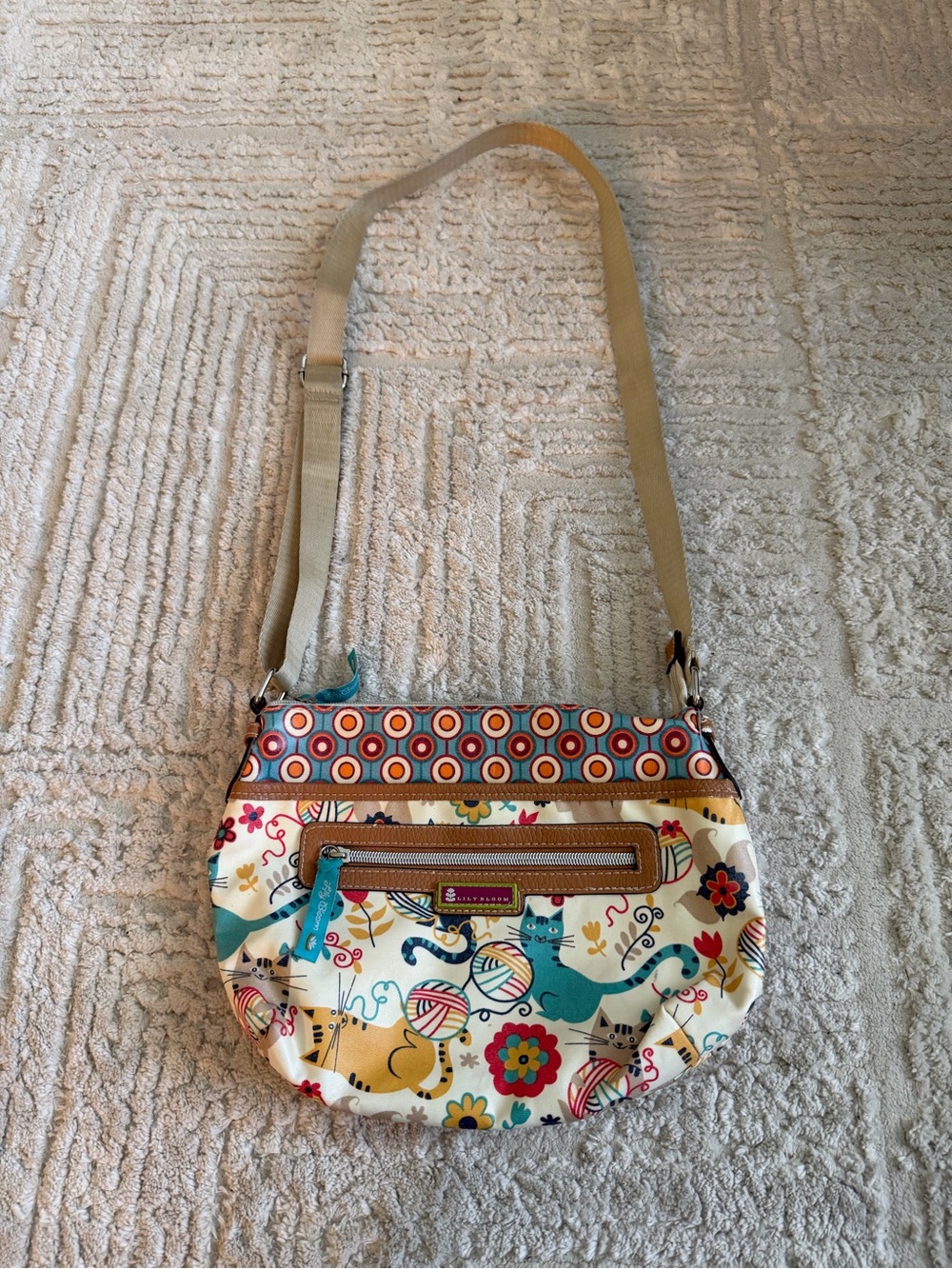 Lily Bloom Cat Yarn Ball Floral Print Crossbody Bag Multicolor
